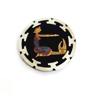 Vintage Mexican Alpaca Silver Brass Onyx Medallion Brooch Pin Mayan Warrior